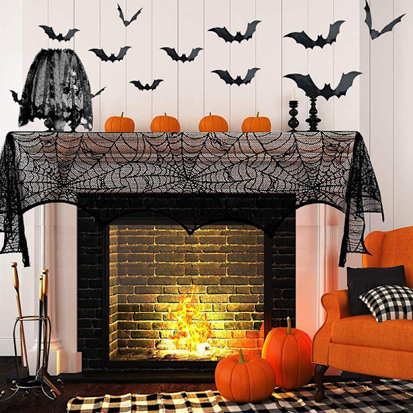 Halloween-dekorasjon blonder edderkoppnett skjelett hodeskalle duk B