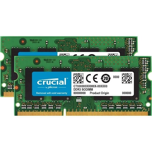 Crucial CT2K8G3S160BM 16GB Kit (8Go x 2) (DDR3-DDR3L, 1600 MT-s, PC3-12800, SODIMM, 204-Pin) Hukommelse til Mac