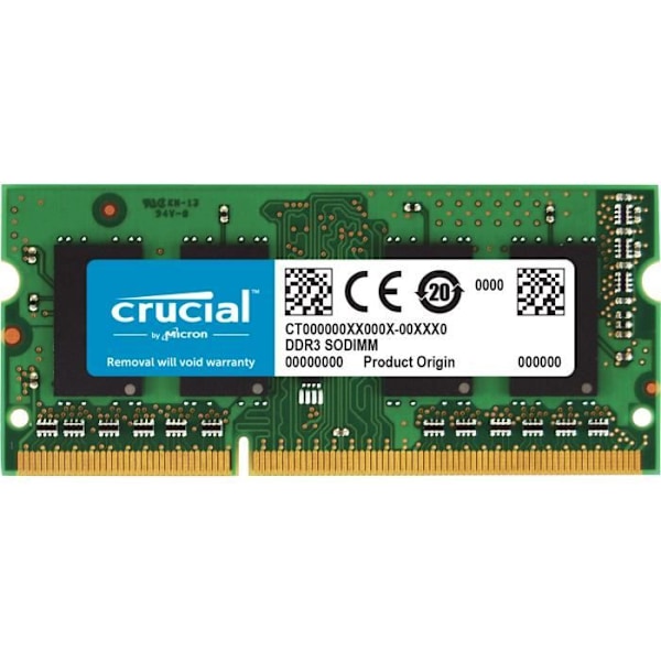 CRUCIAL - SO-DIMM DDR3 kannettava PC-muisti - 8 Gt (1x8 Gt) - 1600 MHz - CAS 11 (CT102464BF160B)