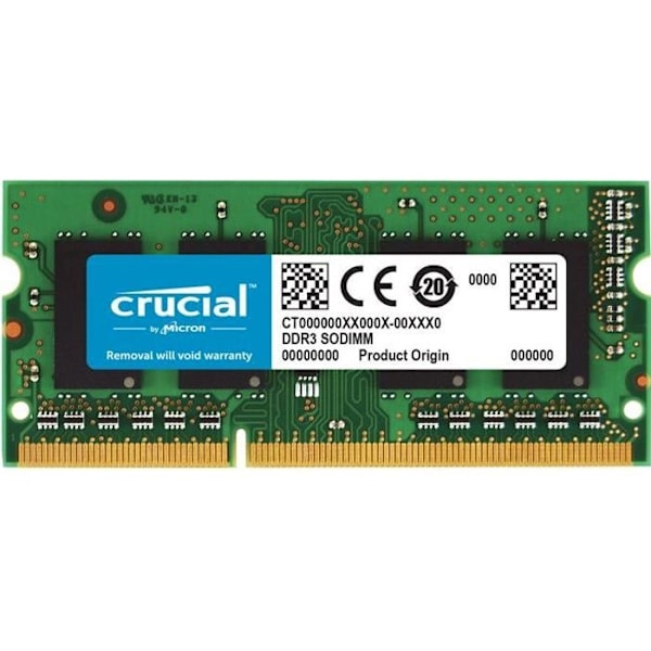 Crucial 8GB DDR3-1333 SO-DIMM CL9, 8 GB, 1 x 8 GB, DDR3, 1333 MHz, 204-stifts SO-DIMM