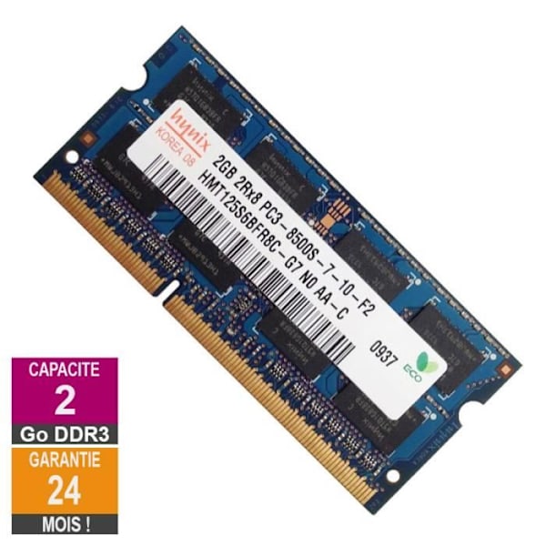 Barrette Muistia 2Go RAM DDR3 Hynix HMT125S6BFR8C-G7 SO-DIMM PC3-8500 1066MHz 2Rx8
