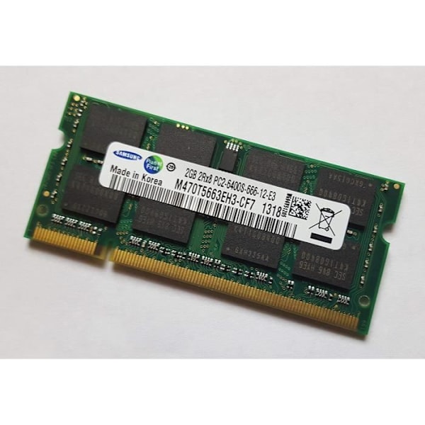 2 GB (1 x 2 GB) DDR2 800 MHz (PC2 6400S) So DIMM RAM-muisti Samsung Hynix Micron