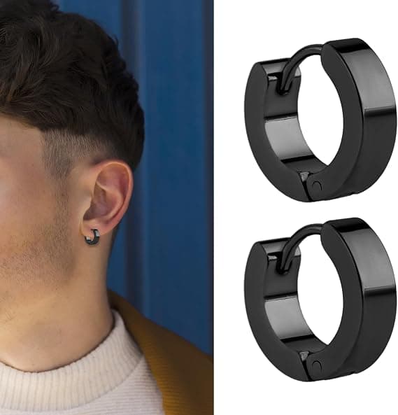 3-par øredobber i rustfritt stål for menn, gull/sølv/svart, hypoallergene, unisex.