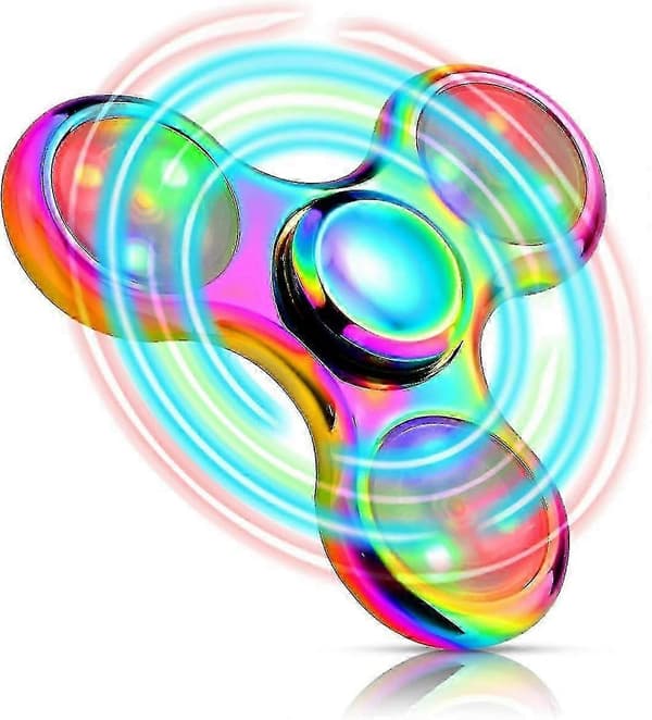 Fidget Spinner i metall med LED-lys - Festgave med rikelig lysshow - Sensoriske leker for angstlindring for barn og voksne - Bra (iriserende)