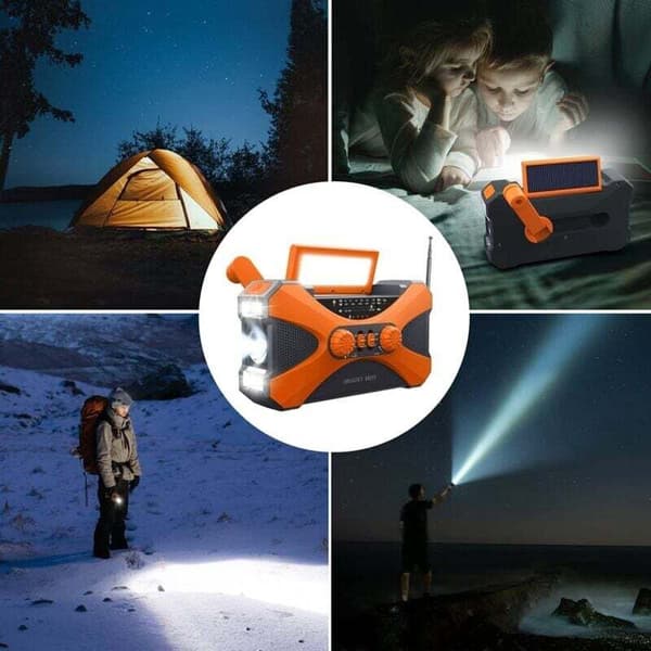 Nødradio 10000mAh Håndsving Solcelleoplader Bærbar LED Lommelygte Orange