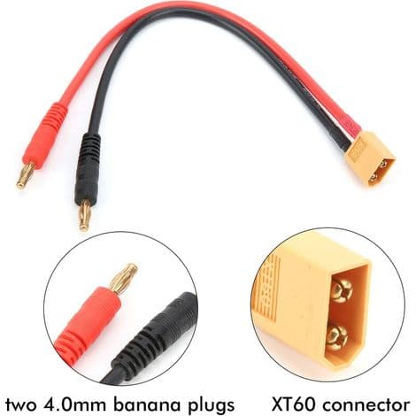 XT60-plugg til bananpluggadapter, 4,0 mm til 4 mm rundplugg med 12 AWG 20 cm kabel, adapter og plugg for lavspenningskabel