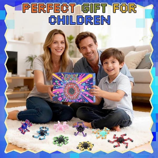 12 STK Transformerbare Fidget Spinners Påskekurvfyll, Deformerbar Kjede DIY Robot Spinner Sensorisk for Gutter Jenter, Påskeeggfyll, Påskefidget