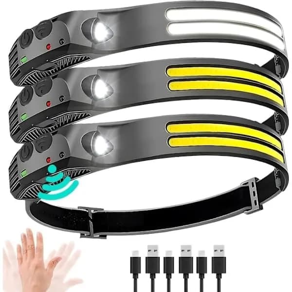 Tre oppladbare hodelykter, 1000 lumen, 230° vidvinkel ultra-lyse hodelykter