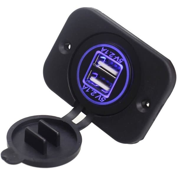 Forsænket dobbelt USB-stik 12/24 Volt 2.1A 5 Volt til campingvogne, autocampere, biler, både, lastbiler