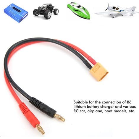 XT60-plugg til bananpluggadapter, 4,0 mm til 4 mm rundplugg med 12 AWG 20 cm kabel, adapter og plugg for lavspenningskabel