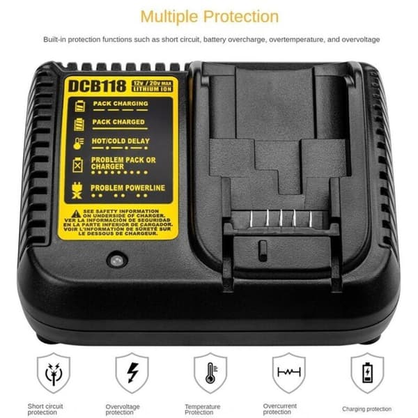 Lader Batteri 12V 14.4V 18V 20V Kompatibel DCB118 DCB201 DCB206 DCB140 DCB121 US-plugg