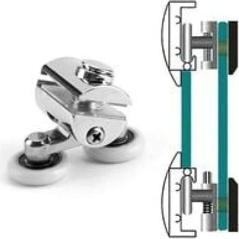 Set med 4 dubbla rullar för skjutbar duschdörr, 2 hjul, 23 mm, zink, badrum