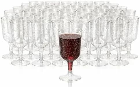50-pakning klare vinglass i plast – engangsvinglass med stett til bryllup, fest, hage