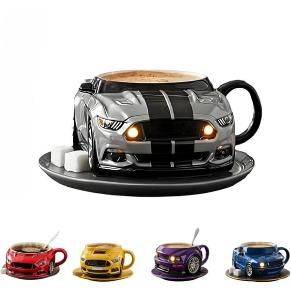 Dobbeltlags kaffekrus i rustfrit stål – Bille-inspireret design – Til kaffe, te, iskaffe – Grå