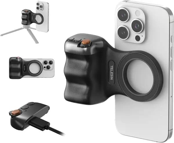Magnetisk telefongreb - Bluetooth udløserkabel, Ergonomisk sort magnetisk telefongreb