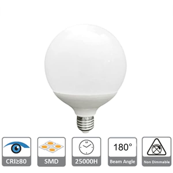 LED-lamppu. E27-kanta. 20W. 6000K - viileä, kirkas valo. 120x158mm