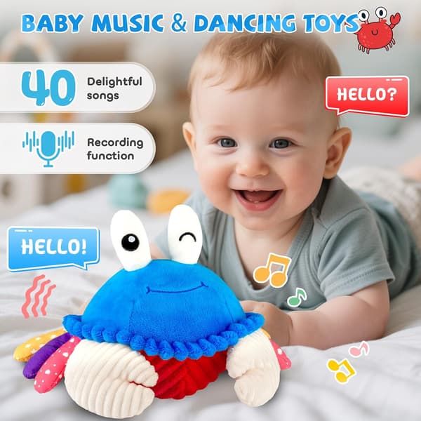 Dansende krabbe babyleke 6–12m, musikk, krabbe, opptak og avspilling, Montessori sensorisk 1–3år.