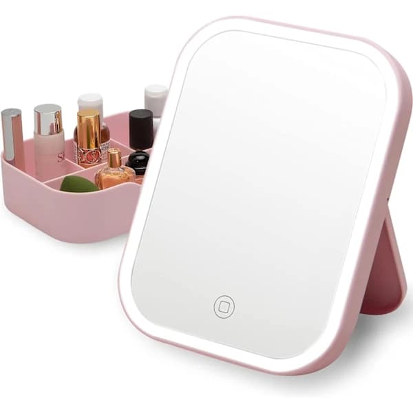 LX-Makeup Spejl-Firkantet Makeup Spejl (Pink) med Opladerkabel