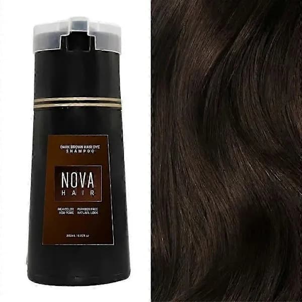 Nova Hair Instant Farveshampoo - Hårfarveshampoo til gråhårsdækning (Mørkebrun)