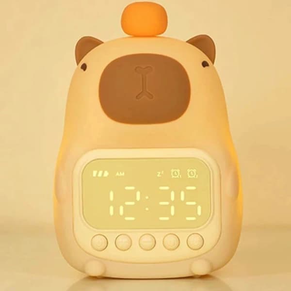 Capybara-formad digital väckarklocka med LED-display och nattlampa | Snooze, timer, temperatur