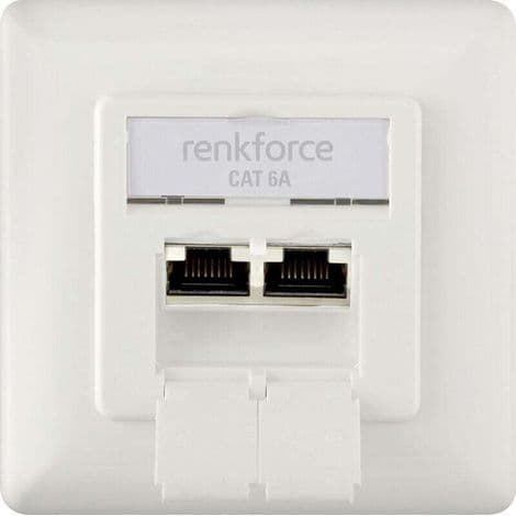 Innfelt nettverksuttak med senterplate og CAT 6a-hus, 2 porter, hvit, Y143482