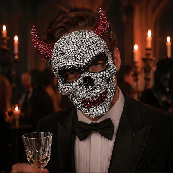 Demonisarvimaski Halloween Strassinaamio Kiiltävä Jäljitelmä Demonisarvimaski Kevyt Juhlamaski