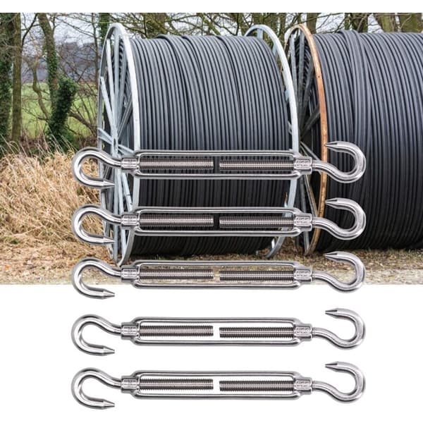 Skyggesejl hardware. Krog og rustfri krog. Justerbar elastisk strammer til fastgørelse af spænding (M6).