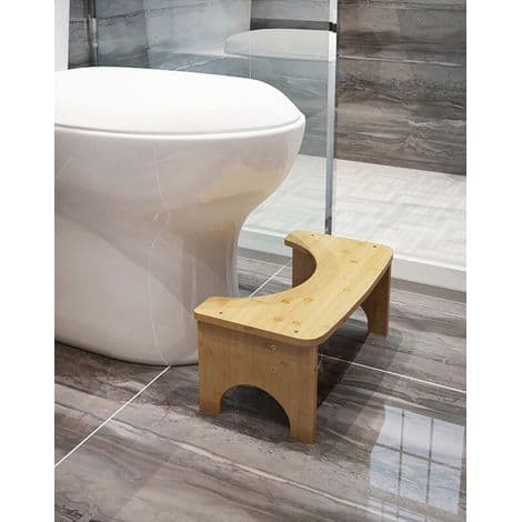 Ergonomisk toalettpall i bambu, 37 × 20 × 17 cm, 35° vinkel, halkfri dyna ingår