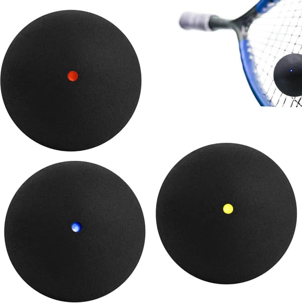 3 squashbolde (gule/røde/blå prikker), pro-gummi til begyndere til elite-spil.