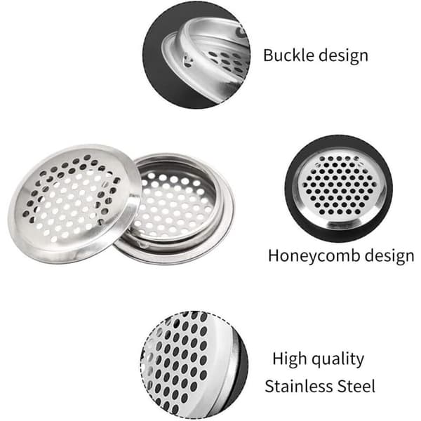 Pakke med 20 runde 53 mm ventilationsgitre i rustfrit stål – Effektiv ventilation til skabe og skabe – Korrosionsbestandig