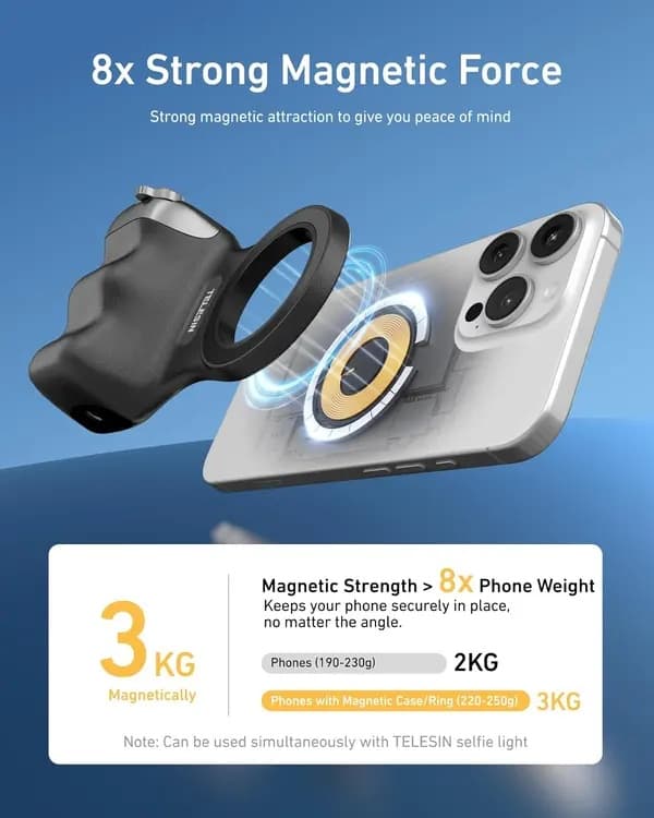 Magnetisk telefongreb - Bluetooth udløserkabel, Ergonomisk sort magnetisk telefongreb