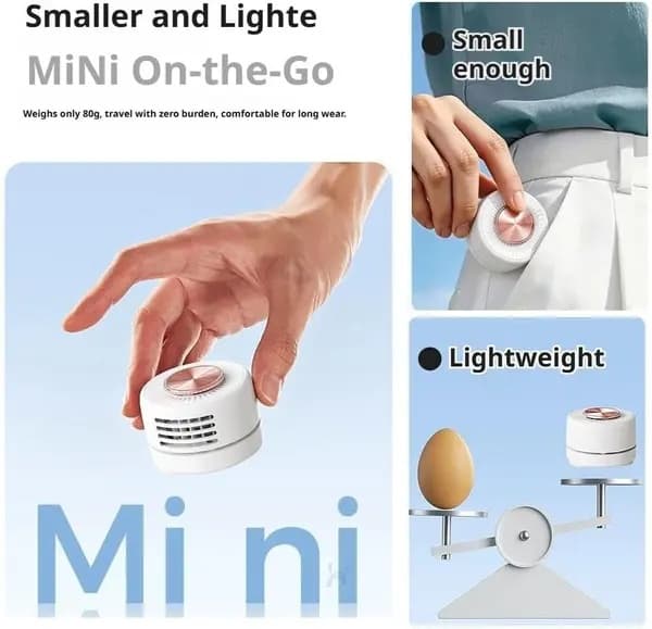 To bærbare bladløse klipsvifter, USB-oppladbare, 3 vindhastigheter, 360° rotasjonsdesign, hvit.