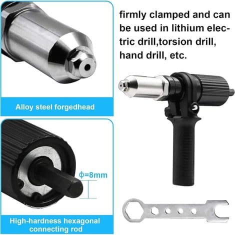 Adapter for elektrisk naglepistol, nagleboradapter, innpressmutterverktøy for naglepistol