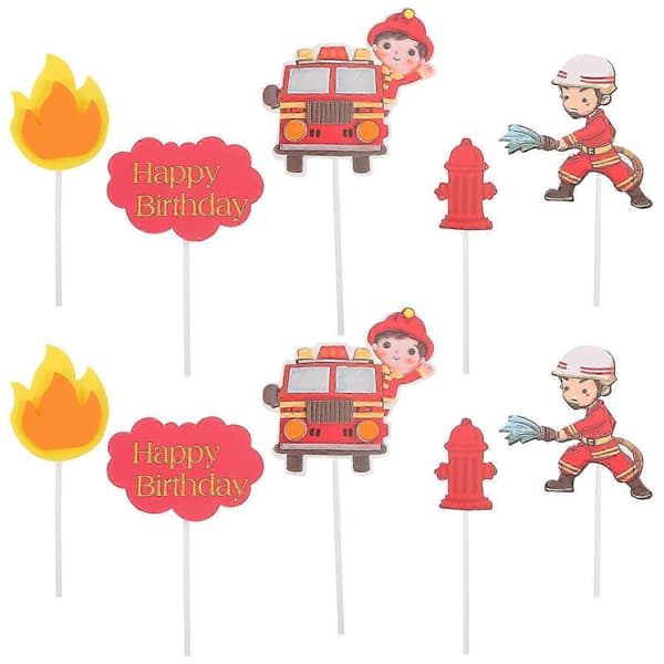 2 sett med brannmann-tema cupcake-topper kake-pinner kake-innstikk-kort bursdagskake-pynt