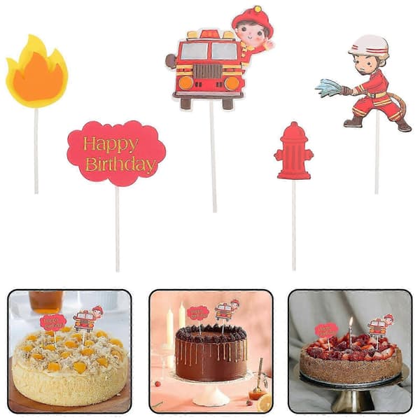 2 sett med brannmann-tema cupcake-topper kake-pinner kake-innstikk-kort bursdagskake-pynt