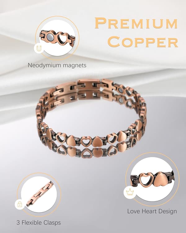 99,99 % rent kopparmagnetiskt damarmband, justerbart, verktyg och presentförpackning ingår.