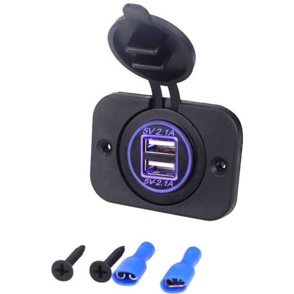 Innfelt dobbel USB-kontakt 12/24 Volt 2.1A 5 Volt for campingvogner, bobiler, biler, båter, lastebiler