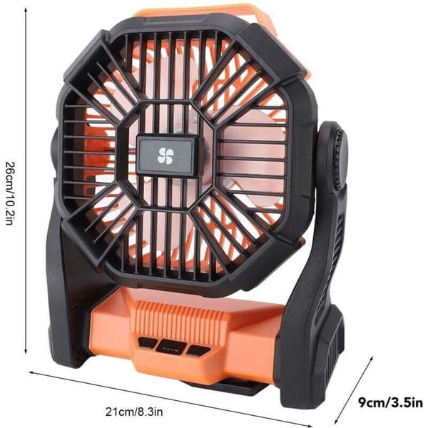 Ventilatorbatteri til camping 10000mAh. Kraftfuld støjsvag med LED-lys. Genopladelig USB-ventilator til telt, udendørs, kontor, bord