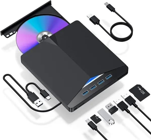Ekstern DVD/CD-brenner - Bærbar - USB 3.0 - 7-i-1 - Kompatibel med Windows 11/10/8/7
