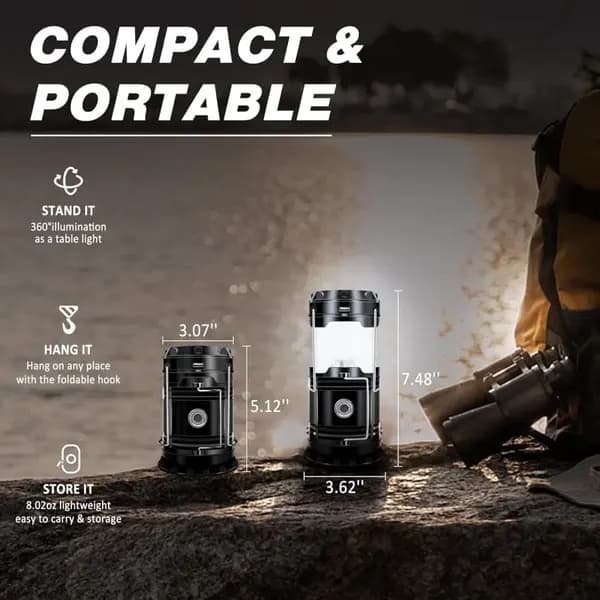 Topakning solcelle campinglamper – sammenleggbare LED-lys med USB-lading | Nødhengelys for camping, stormer, etc.