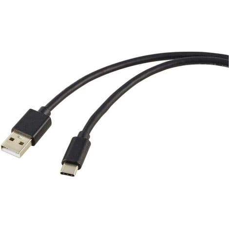 USB 2.0-opladerkabel, USB-A-stik til USB-C®-stik, 1,80 m, sort PVC-kappe, RF-5771532 C634882
