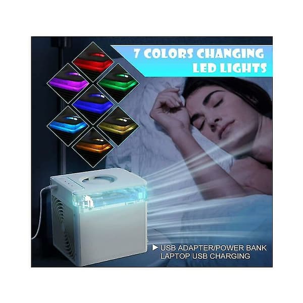 4-i-1 Bærbar Luftkøler – Aircondition, befugtning, rensning – 7 LED-farver – USB – Kompakt til små rum