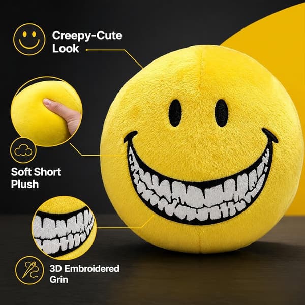 9,8-tommer Gul Smiley Face Horror ARG Plyslegetøj