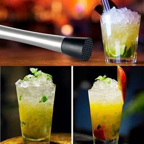 Profesjonelt Cocktail Muddler Sett - Mojito Frukt Muddler | Klassisk Cocktailsett i Rustfritt Stål med Isknuser - Hjemmebartender Sett