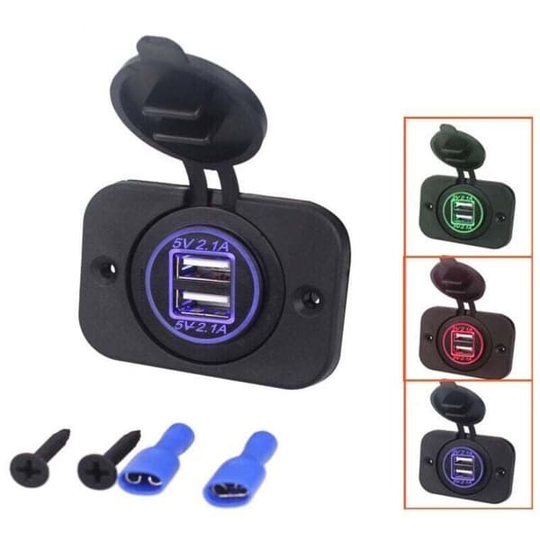 Infälld dubbel USB-uttag 12/24 Volt 2.1A 5 Volt för husvagnar, husbilar, bilar, båtar, lastbilar