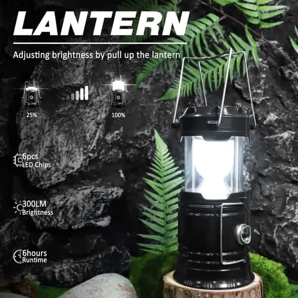 Topakning solcelle campinglamper – sammenleggbare LED-lys med USB-lading | Nødhengelys for camping, stormer, etc.