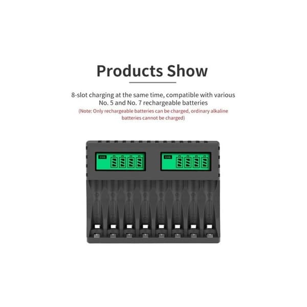 Batterilader med LCD-skjerm, smart 8-spors lader for AA/AAA NiCd NiMH oppladbare batterier, AA/AAA-lader