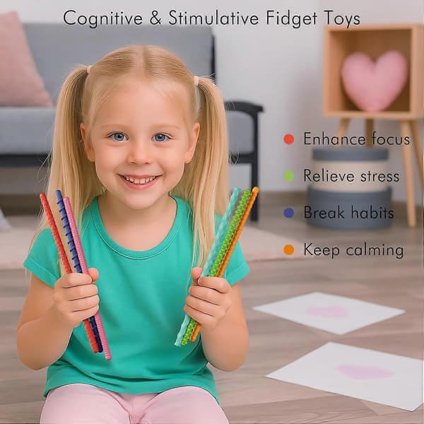 Sensoriske Fidget Sticks (6 STK) Fleksibelt Drejelegetøj til Børn og Voksne | Stress- og Angstdæmpende for ADHD/Autism