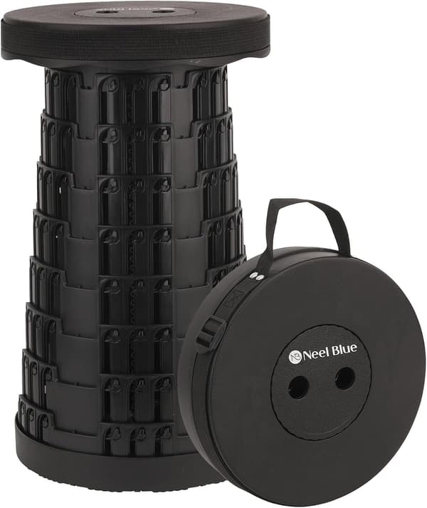 Utdragbar hopfällbar pall, utdragbar sits, 200 kg viktkapacitet - Svart