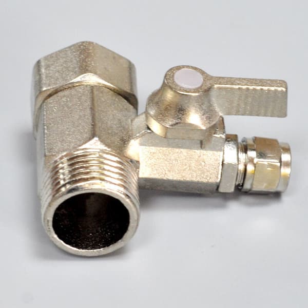 Beijiyi – 3/8 x 3/8 x 1/4 T-adapter stopventil – Forkromet messing – 1/4\" kompressionsfitting til plastikslange – Nem installation